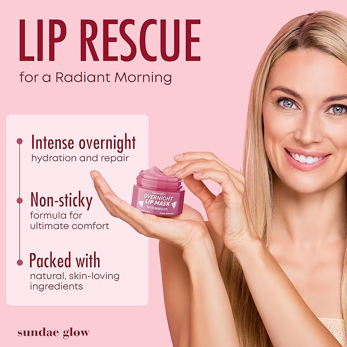 Watermelon Lip Mask - Dermatologist Tested, Anti-Aging, Korean Skin Care, Deep Hydration, Overnight Lip Repair - Vegan, Clean Beauty, 95% Natural, Cruelty-Free - 1 Pack