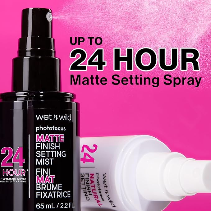 wet n wild Photo Focus Setting Mist, Up to 24HR Wear, Lightweight & Nourishing with Provitamin B5 & E, Suitable for All Skin Types, Cruelty-Free & Vegan - Natural Finish