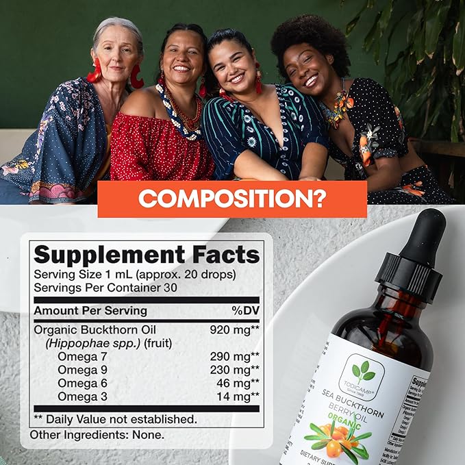 Organic Sea Buckthorn Oil - 1 fl oz Cold-Pressed Sea Buckthorn Berry Oil - Seabuckthorn for Face, Hair, Body & Supplement