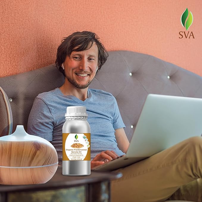 SVA Organic Frankincense Essential Oil – 16 Fl Oz – 100% Natural Boswellia Serrata Oil - for Diffuser, Hair Care, Face, Skin Care, Aromatherapy, Scalp and Body Massage, Soap and Candle Making