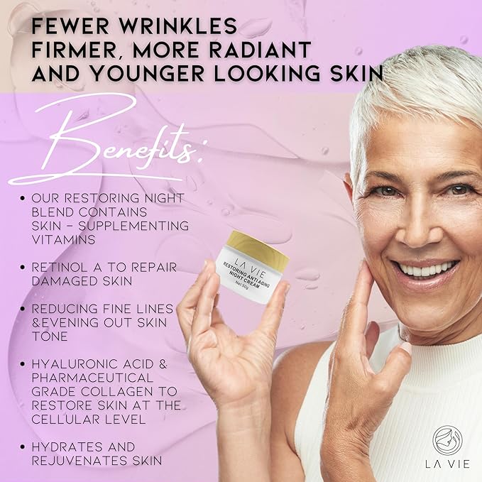 La Vie Anti-Aging Night Cream – Night Cream for Women Anti-Aging with Niacinamides, Hyaluronic Acid - Retinol Moisturizer Against Wrinkles – 1.7Fl Oz