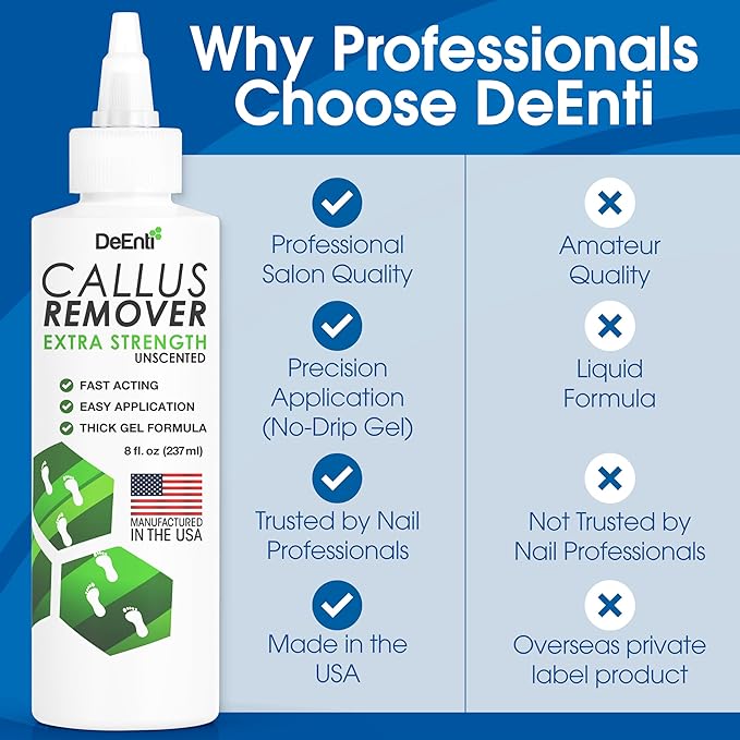 DeEnti Callus Remover for Feet, Extra Strength Foot Callus Remover Gel, 8oz Salon Grade Home Pedicure Supplies for Dry Skin, Cracked Heel, Professional Strength Foot Care, Unscented
