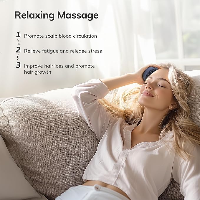 Sndyi Silicone Scalp Massager Shampoo Brush, Hair Scrubber with Soft Silicone Bristles, Scalp Scrubber/Exfoliator for Dandruff Removal, Wet Dry Scalp Brush for Hair Growth & Scalp Care, Gray Blue