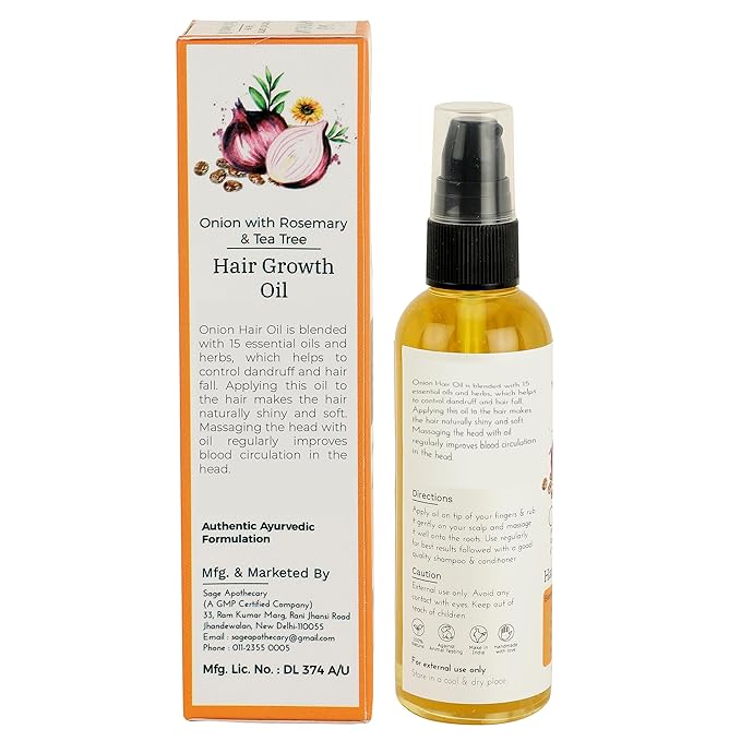 100% Natural Onion, Rosemary & Tea Tree Hair Oil for control hair fall and Dandruff | Silicon & Paraben Free- 100 ML