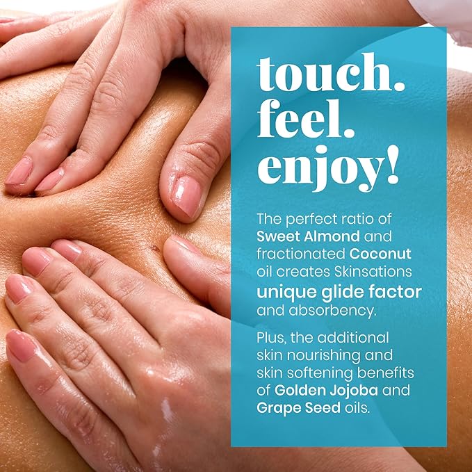 Skinsations - Cinnamon Massage Oil for Massage Therapy - 8oz | Non-Greasy, Warming Blend of Fractionated Coconut, Sweet Almond, Grape Seed and Jojoba Oils | Body Oil, Sore Muscles, Aromatherapy