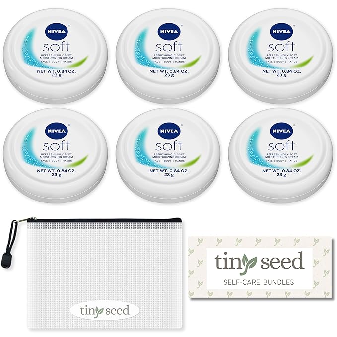 TINY SEED 6-Pack Travel Kit: Soft Cream Travel Size (0.84 oz each). Soft Moisturizing Cream for Face, Hands, and Body. Includes Complimentary Travel Zipper Pouch.
