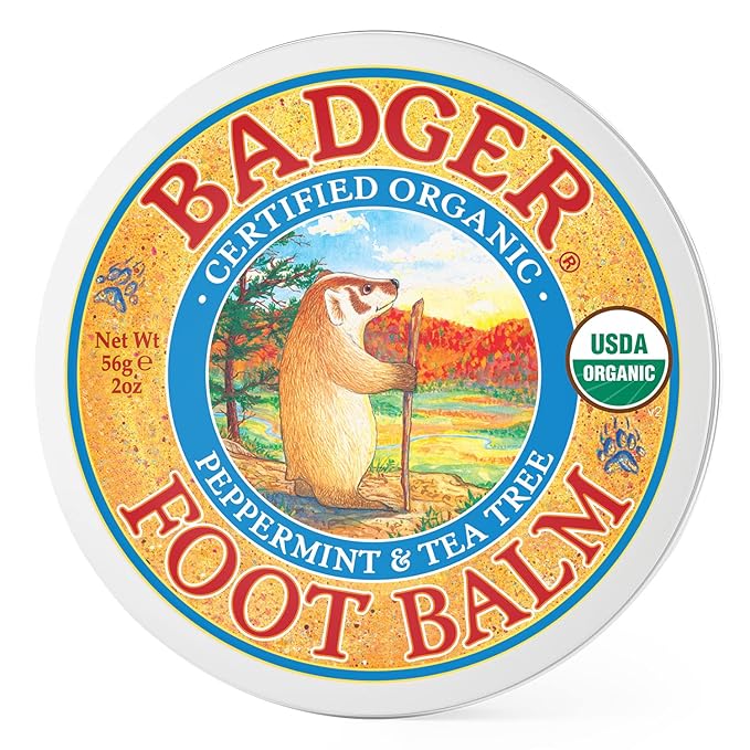 Badger Foot Balm, 100% Organic Foot Cream for Dry Cracked Heels and Feet, Fast Acting Foot Care for Women & Men, All-Natural Cracked Heel Treatment, 2 oz Tin