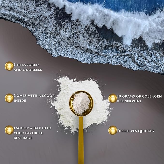 Marine Collagen Peptides Powder with Hyaluronic Acid, Coenzyme Q10, Vitamin C - Promote Firm Skin, Strong Nails&Hair, Healthy Joints - Hydrolyzed Collagen from Atlantic Cod - 10g per Serving