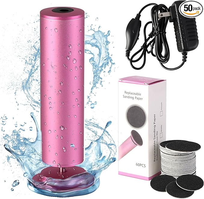 Dermave Electric Foot Callus Remover, Electric Foot Callus Remover, Callus Remover for Feet - Foot Filer with 60pcs Sanding Discs for Dead Cracked Skin, Men/Women (Pink)