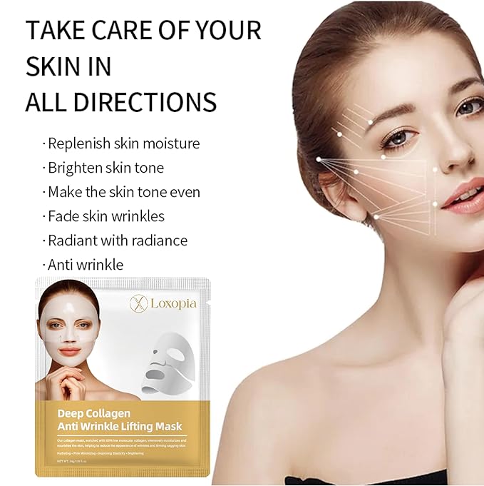 Deep Collagen Anti-Wrinkle Lifting Face Mask, Hydrating Hydrogel Collagen Face Mask, Pore Tightening & Skin Elasticity Boosting