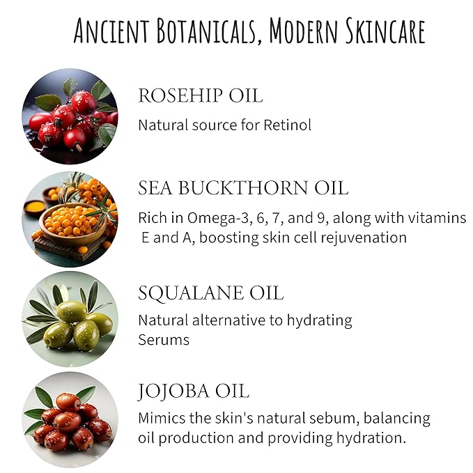 Mesopotamian Face oil for women, Cold-Pressed, Organic Anti Aging Facial Oil, Sea Buckthorn, Safflower, Borage Seed, Rosehip, Jojoba Oil, Squalane, Lavender Oil… 1oz.