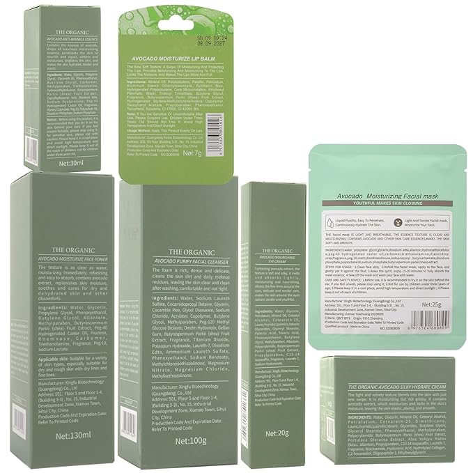 Avocado Skin Care Set, 9-In-1 Travel Skincare Kits for Hydrating & Soothing Skin, Daily Care Routine Kit with Avocado, Anti Aging Facial Kit for Women, Reduces Acne, Fine Lines & Wrinkles.