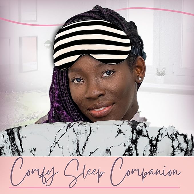 CELESTIAL SILK Mulberry Silk Sleep Eye Mask with Adjustable Elastic Strap (Adjustable, Black/White Stripe)