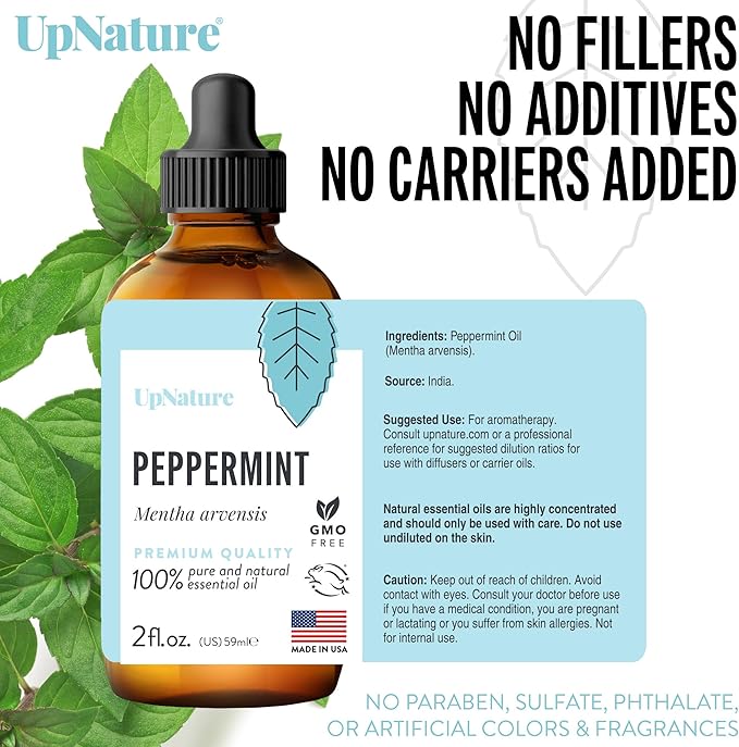 UpNature Peppermint Oil - 100% Pure Natural Peppermint Essential Oil for Hair Diffuser & Skin, 2oz