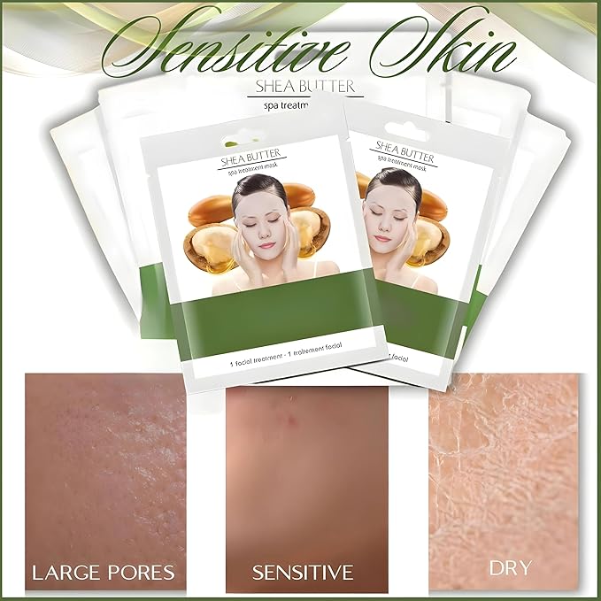 Shea Butter Facial Sheet Mask | Intense Moisture Daily Hydrating Face Masks | Face Moisturizer Skin Care Sheet | Korean Skincare | Not Tested on Animals [10 Sheets]