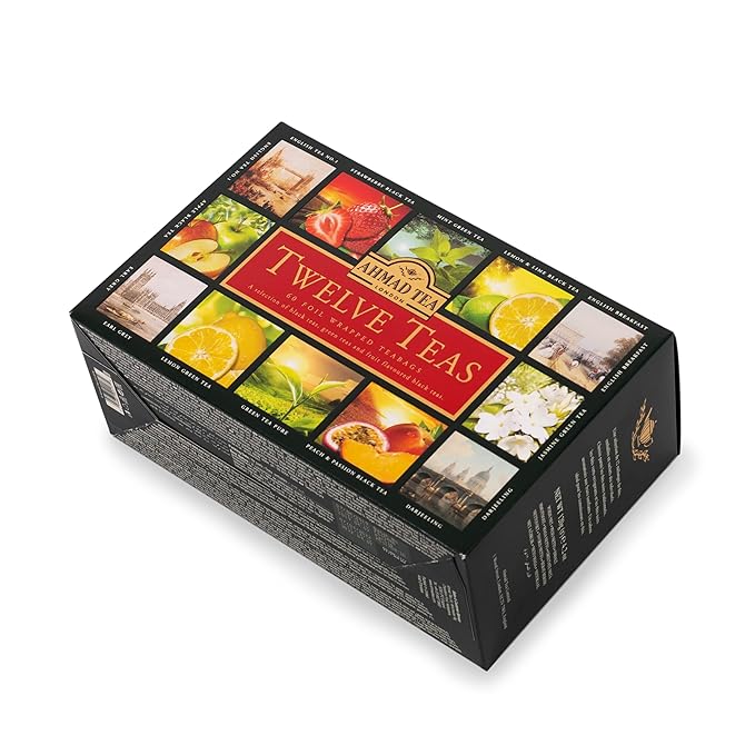 Ahmad Tea Variety Gift Box, 60 Foil Enveloped Teabags, Twelve Teas, 1 Count