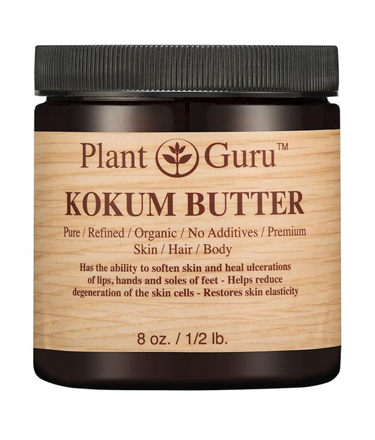 Raw Kokum Butter 8 oz. Jar - 100% Pure Natural Cold Pressed - Great for Skin, Body and Hair Moisturizer, DIY Creams, Balms, Lotions and Soap Making.