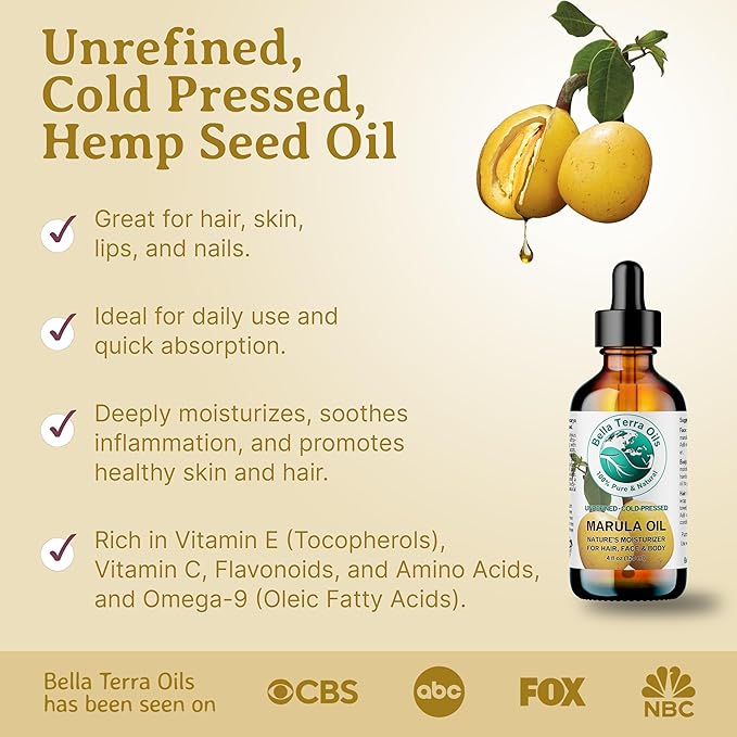 Bella Terra Oils - Marula Facial Oil 2 oz - Rich in Vitamin E & Omega Fatty Acids, Luxurious Oil for Radiant Skin, Cold-Pressed Essence