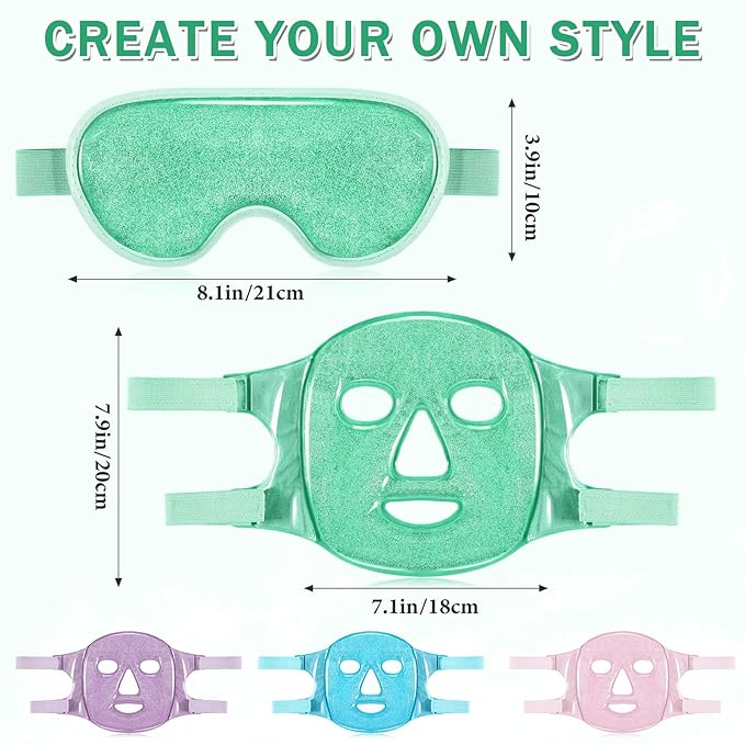Geyoga Gel Ice Face Eye Mask Cooling Face Eye Masks for Reducing Puffiness, Dark Circles, Redness, Pain Relief, Migraine, Stress, Hot/Cold Pack Compress with Soft Plush Backing(Green)