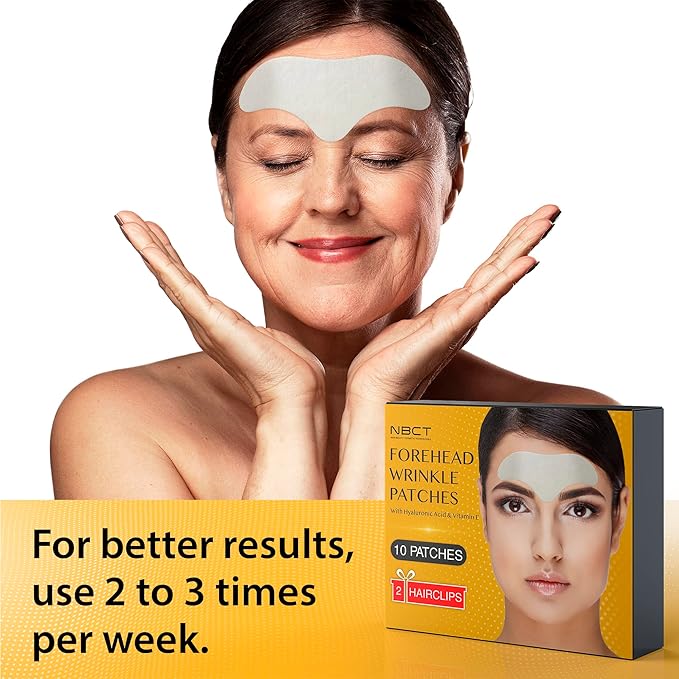 Forehead Wrinkle Patches with Hyaluronic Acid & Vitamin E - Anti Aging Face Pads for Smoothing Wrinkles - Hydrogel with Aloe & Collagen - 10 Patches