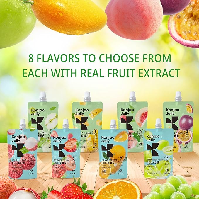 Konjac Jelly Strawberry Flavor with Collagen Peptides 10 Packs and Konjac Angel Hair Gluten Free 12 Packs Low Calorie, Keto, Sugar Free, Healthy Food