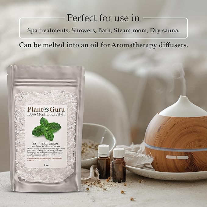 Menthol Crystals 2 oz. Mentha Arvensis 100% Pure Natural USP Food Grade - Great for Cosmetics, Salves, Balms, Creams and Soap Making.