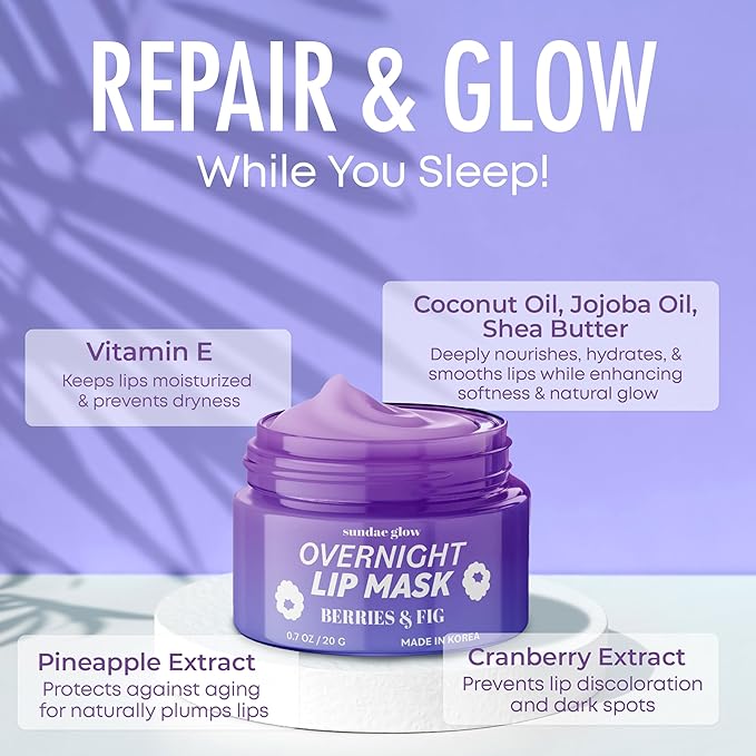 Berries & Fig Lip Mask - Dermatologist Tested, Anti-Aging, Korean Skin Care, Deep Hydration, Overnight Lip Repair - Non- GMO, Vegan, Clean Beauty, 95% Natural, Cruelty-Free - 1 Pack