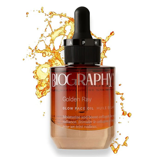 Golden Ray Glow Face Oil, 30ml. Collagen Boosting, Natural Skincare Moisturizing & Hydrating Facial Oil for Women. Incr Elasticity w/French Marine Algae, Jojoba & Rosehip for Fine Lines & Wrinkles
