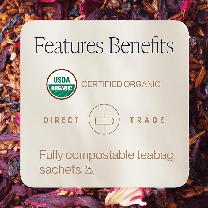 Rishi Tea Blueberry Hibiscus Herbal Tea - USDA Organic, Direct Trade Sachet Bags, Antioxidants, Caffeine Free, Sweet, Tangy - 15 Count (Pack of 1)