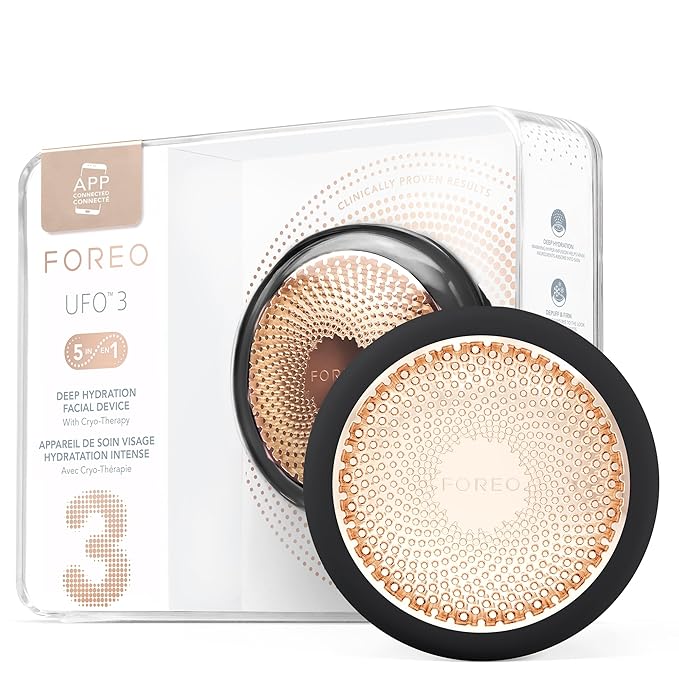 FOREO UFO 3 Deep Face Moisturiser - 5-in-1 Facial Spa - Red Light, Warming, Cooling, Massage, Anti Aging - Face Mask Skin Care - Black