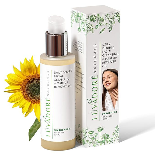 Daily Double Face Wash and Makeup Remover – 2-in-1 Oil Face Cleanser – Hydrating Facial Cleanser with Grapeseed Oil, Avocado, Rice – Removes Makeup Impurities for Smooth Skin