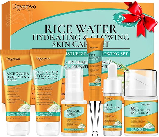 Skin Care Set,Women Teen Milk Skincare Rice Water Hydrate Glow Repair Anti-Aging Facial Routine Kit Gift Set for Womens Mom Wife Teenager Girl Birthday Trendy Stuff Christmas Gifts Stocking Stuffers