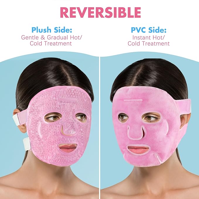 LotFancy Face Ice Pack, Reusable Ice Face Mask, Gel Bead Cold Face Eye Mask, Hot Cold Compress for Puffiness, Facial Routine, Post-Surgical Recovery, Headache, Skin Care, Post Laser Care