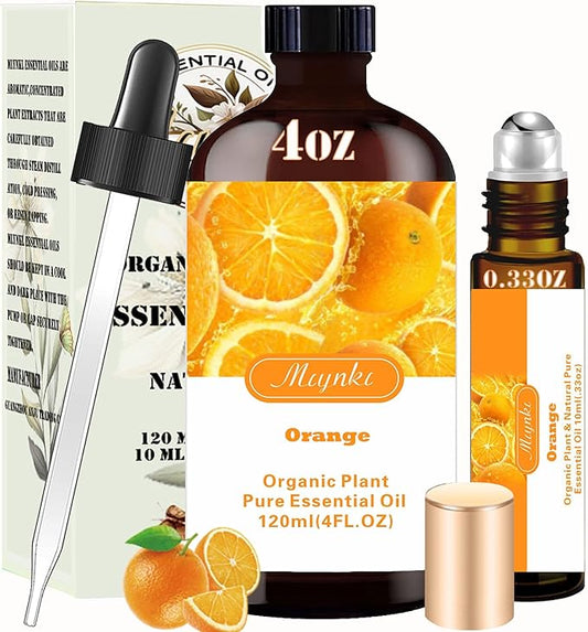 4 Fl Oz/120 ml Orange Essential Oil, Send Gift Roll-on (10 ml) - 100% Natural, Aromatherapy, Diffuser, Massage, Yoga, DIY Soap and Candle Making, Fragrance Oils, Spa Skin Care
