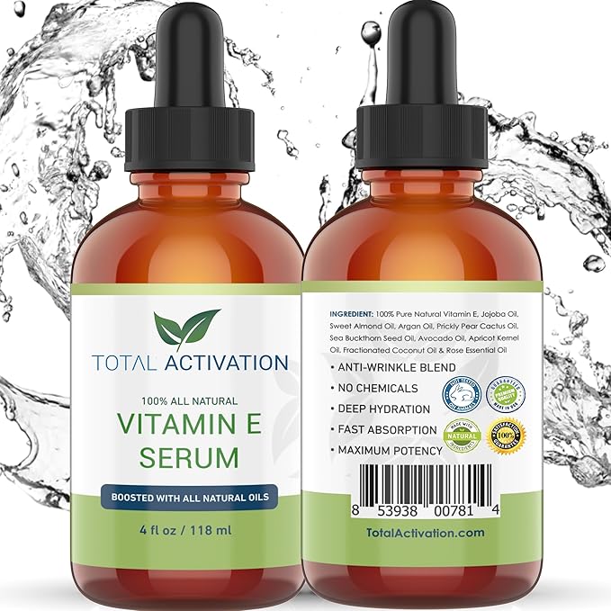 Large 4 oz Organic Vitamin E Oil 100% Pure Cold Pressed for Skin Face Hair Nail Growth, Dry Skin, Body Moisturizer Anti-Aging Skin Moisturizer compare with Vitamin E Cream Scar Minimizer Cream
