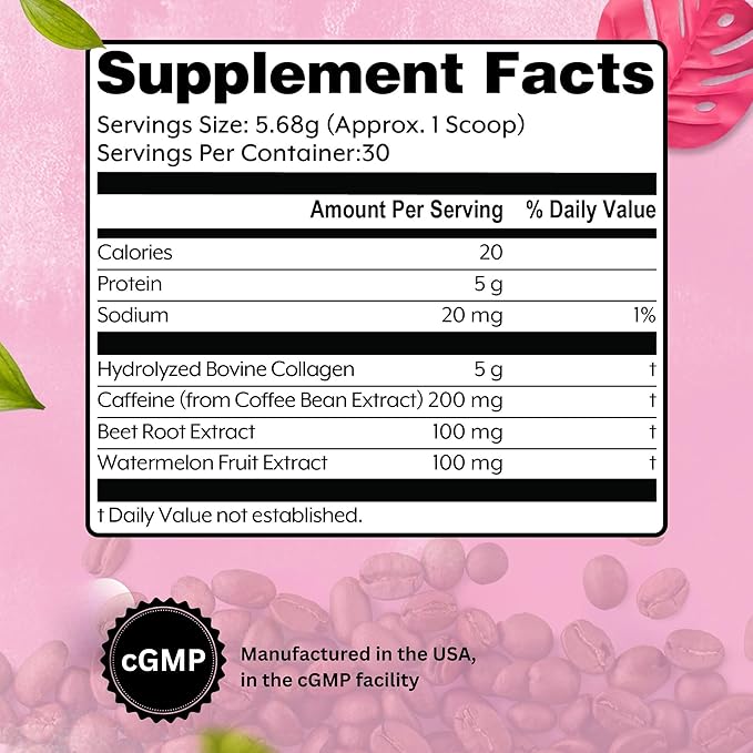 Collagen Peptides with Caffeine 200 mg, Powder, Grass Fed, for Hair, Skin, Nails and Energy Support, Gluten Free, Unflavored, 6.01 oz