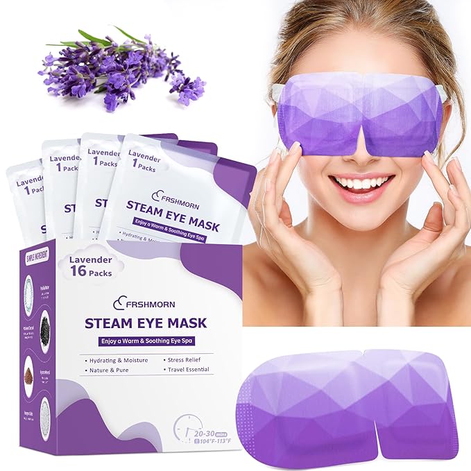 16 Packs Steam Eye Mask, Heated Eye Mask for Sleeping, Warm Compress for Eyes, Self Heating Disposal Eye Mask Comfortable Sleep Mask for Home, Office, Spa, Travel Essentials (Lavender)