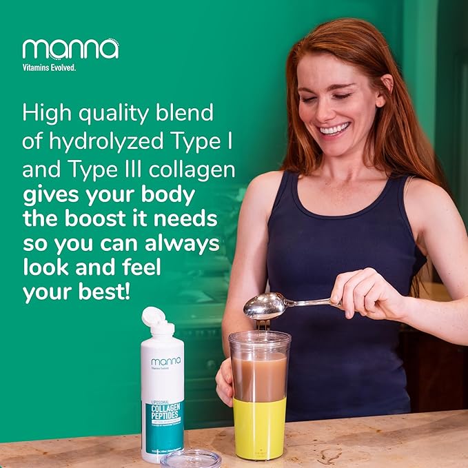Manna Liposomal Collagen Peptides Liquid – 5000mg High Absorption Grass-Fed Type I & III Collagen for Skin, Hair, Nails, Joints – Hydrolyzed Collagen Supplement, Non-GMO, 16oz, for Women & Men