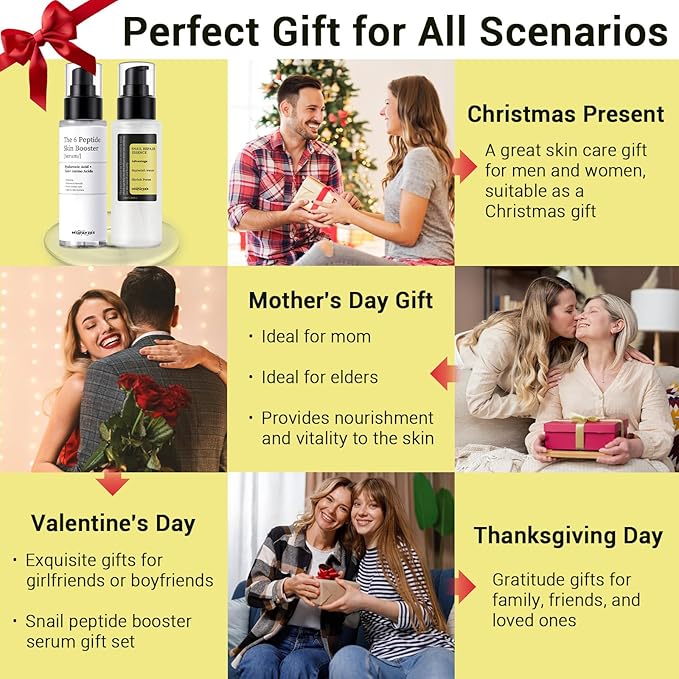 Snail Mucin 96% Peptide Booster Set, Snail Mucin Skin Booster Collagen Serum for Women Repairs Fine Lines & Wrinkles, Advanced Snail 96 Mucin Power Essence, Skin Care Gift Set for Hydrating & Soothing