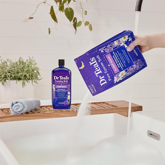Dr Teal's Pure Epsom Salt Soak, Sleep Blend with Melatonin, Lavender & Chamomile Essential Oils, 3 lbs