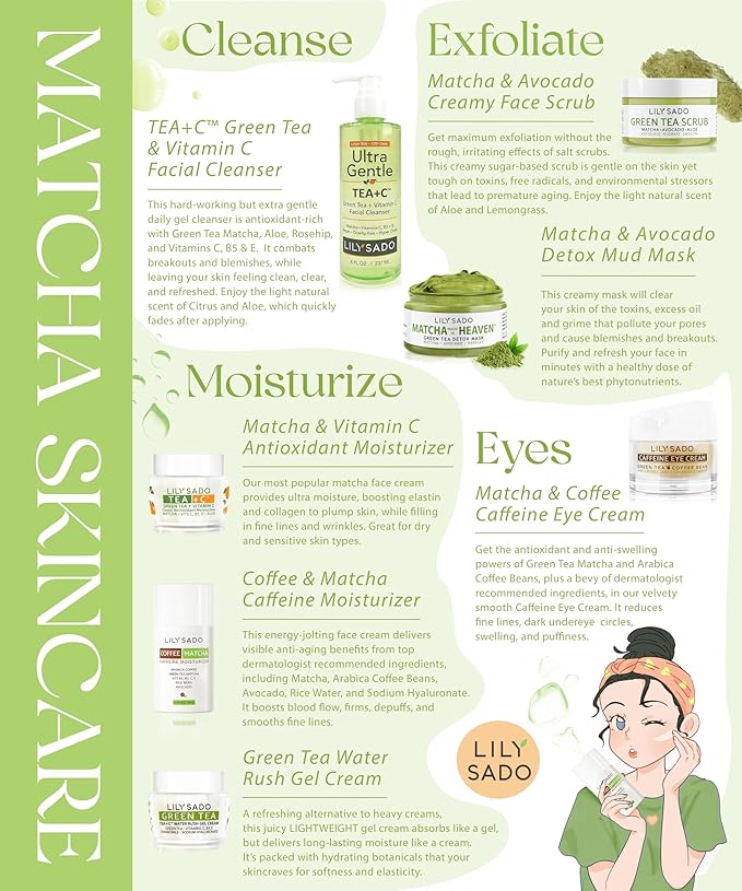 LILY SADO TEA+C™ Coffee & Matcha Caffeine EYE CREAM - Anti-aging Vegan Natural Eye Repair Moisturizer Lotion w Arabica Coffee Beans + Green Tea - Prevents Undereye Wrinkles, Puffiness, Dark Circles