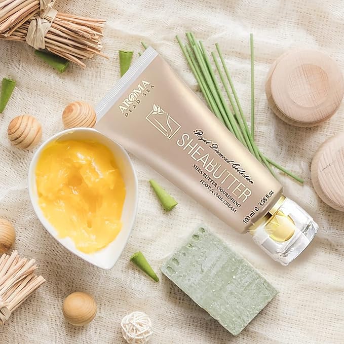 AROMA DEAD SEA Shea Butter Foot And Nail Cream Nourishing And Repair Damaged Skin. Enriched With Tea Tree Oil, Vitamin E And Wheat Germ Oil. Improves Skin Elasticity. (3.5 Fl.oz) (Pack Of 2)
