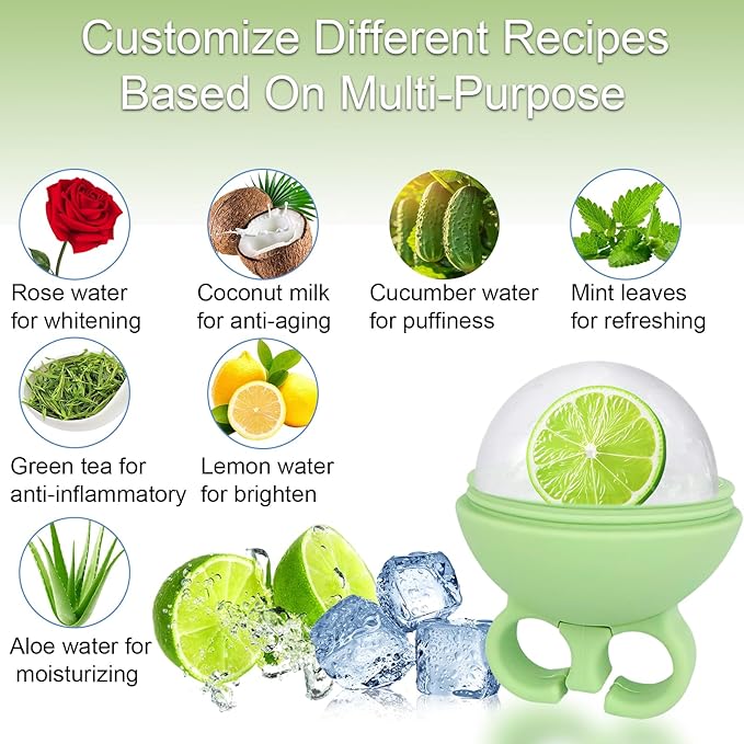 2 Pack Ice Roller for Face, Ice Face Roller for Eye Neck Body, Ice Cube Roller Massager Gua Sha Tool, Eliminates Puffiness, Reusable Facial Ice Mold, De-Puff Eye Bags, Beauty Care (Pink and Green)