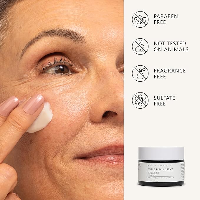 Asterwood Matrixyl 3000, Argireline Peptide, Vitamin C Cream - Triple Repair - with Hyaluronic Acid - Anti-Aging, Wrinkle Reducing, Hydrating - Fragrance-Free - 1.7 Fl Oz