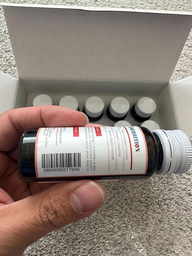 Liquid Collagen Peptide Drink - 12000mg Hydrolyzed Marine Collagen Peptides with Collagen Tripeptide, Supports Healthy Hair Skin Nails Joints and Bones (1 Box, 10 Bottles)