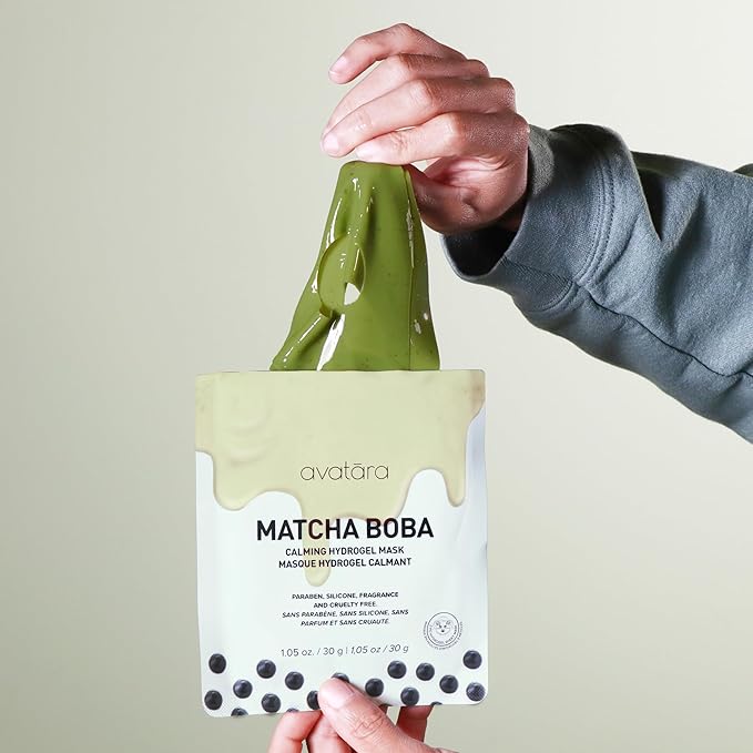 Avatara Matcha Boba Hydrogel Mask, Facial Masks Skincare Essential, 2-Piece Cooling & Hydrating Skin Care Mask with Multi-Hyaluronic Combo & Ceramides, 30 g, 1-Pack