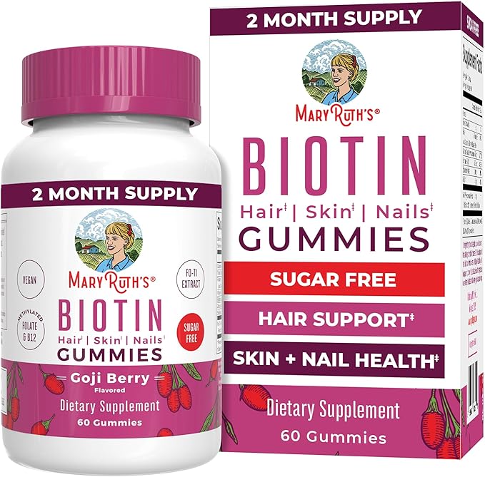 MaryRuth's Biotin Gummies | Sugar Free | Vegan | Non-GMO | 2,500 mcg Biotin Supplement | Hair Skin and Nails Vitamins | Hair Growth Vitamins | Hair Growth Supplement | 60 Count