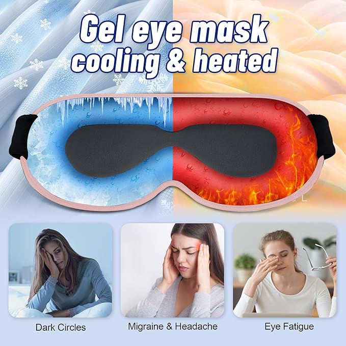 Cooling Gel 3D Sleep Eye Mask-Weighted Blackout Sleep Mask & Cold Compress for Dark Circles, Dry Eyes, and Puffiness - Comfortable, Eyelash-Friendly, Reusable for Relaxing Sleep-Pink