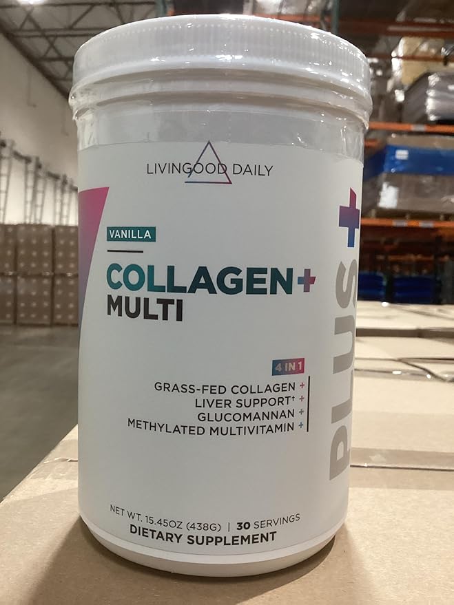 Livingood Daily Collagen Powder for Women and Men, Vanilla, Grass Fed Protein, Hydrolyzed Collagen Peptides with Vitamin C & Multi Vitamins for Hair, Skin, Nail & Gut Health, Gluten Free, 30 Servings