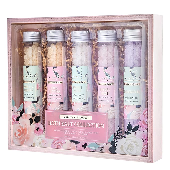 B.C. Beauty Concepts Aromatherapy Bath Salts- Epsom Salts for Soaking, Relaxing Bath Spa Set, Scented in Vanilla Almond, Shea Butter, Sweet Mint, Honey Rose, and Lavender, Sage Floral